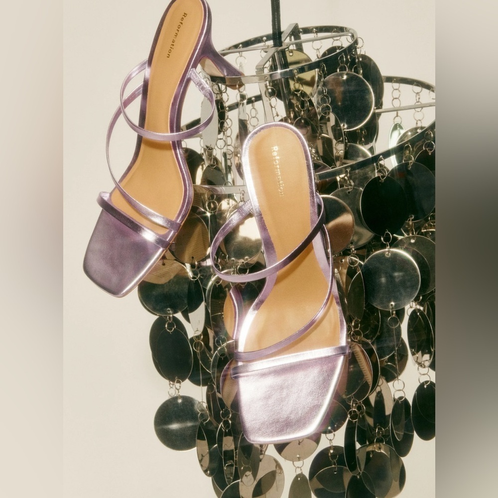 Reformation Miranda Asymmetrical High Heel pink pearl NWT - Picture 7 of 7